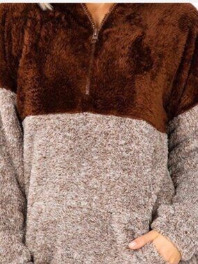 Zenana Women's Sherpa Pullover Fleece with Kangaroo Pocket Size XL